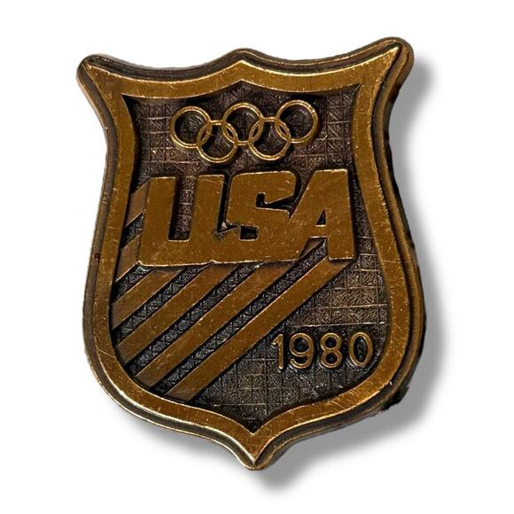 Vintage 1980 Olympic Committee Belt Buckle Bronze Relief